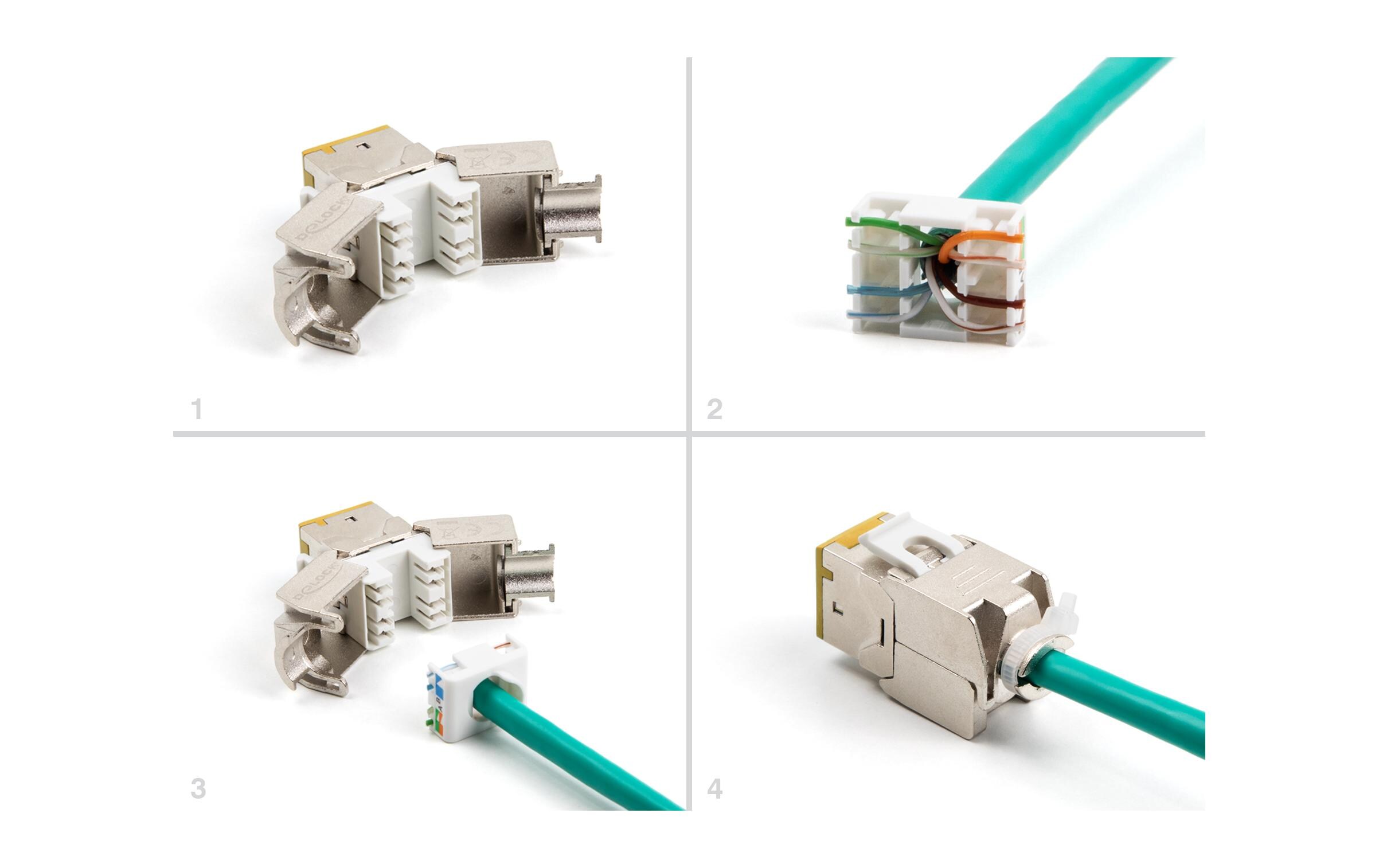 Keystone-Modul RJ45 zu LSA Cat.6A Gelb, 10 StückDelock Keystone Modul RJ45 Buchse zu LSA Cat.6A werkzeugfrei gelb Set 10 Stück