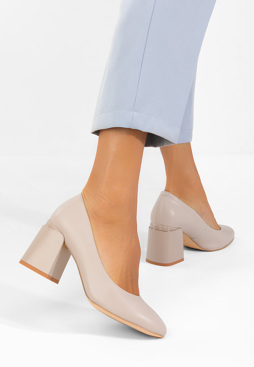 Chaussures en cuir à talon épais nude Hazela