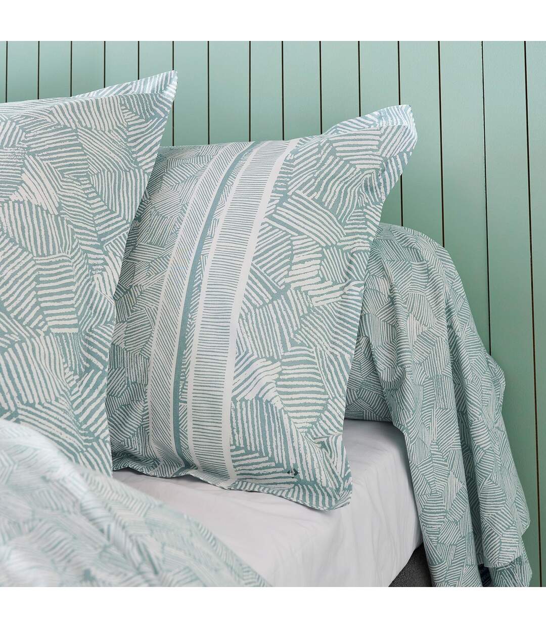 Drap plat 280x310 cm coton LÉO bleu Ecume