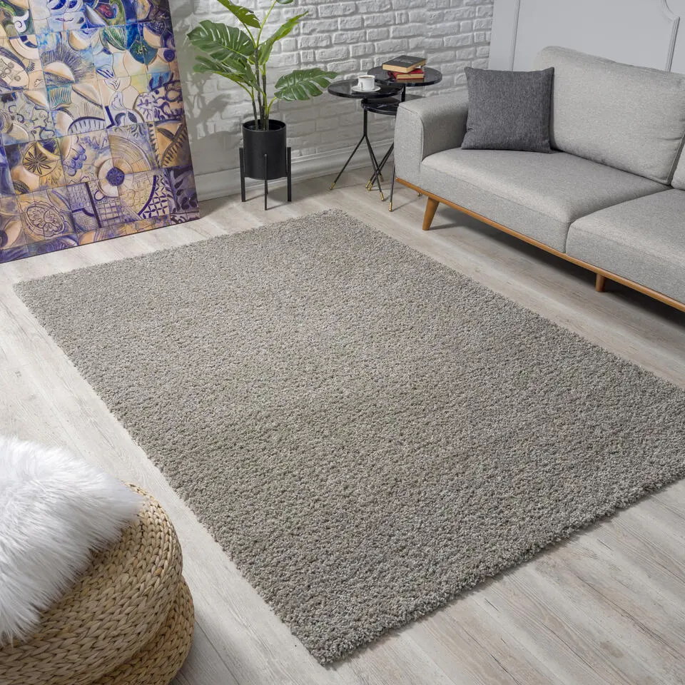 Loca Shaggy Vloerkleed Lichtgrijs Hoogpolig - 120x170 CM