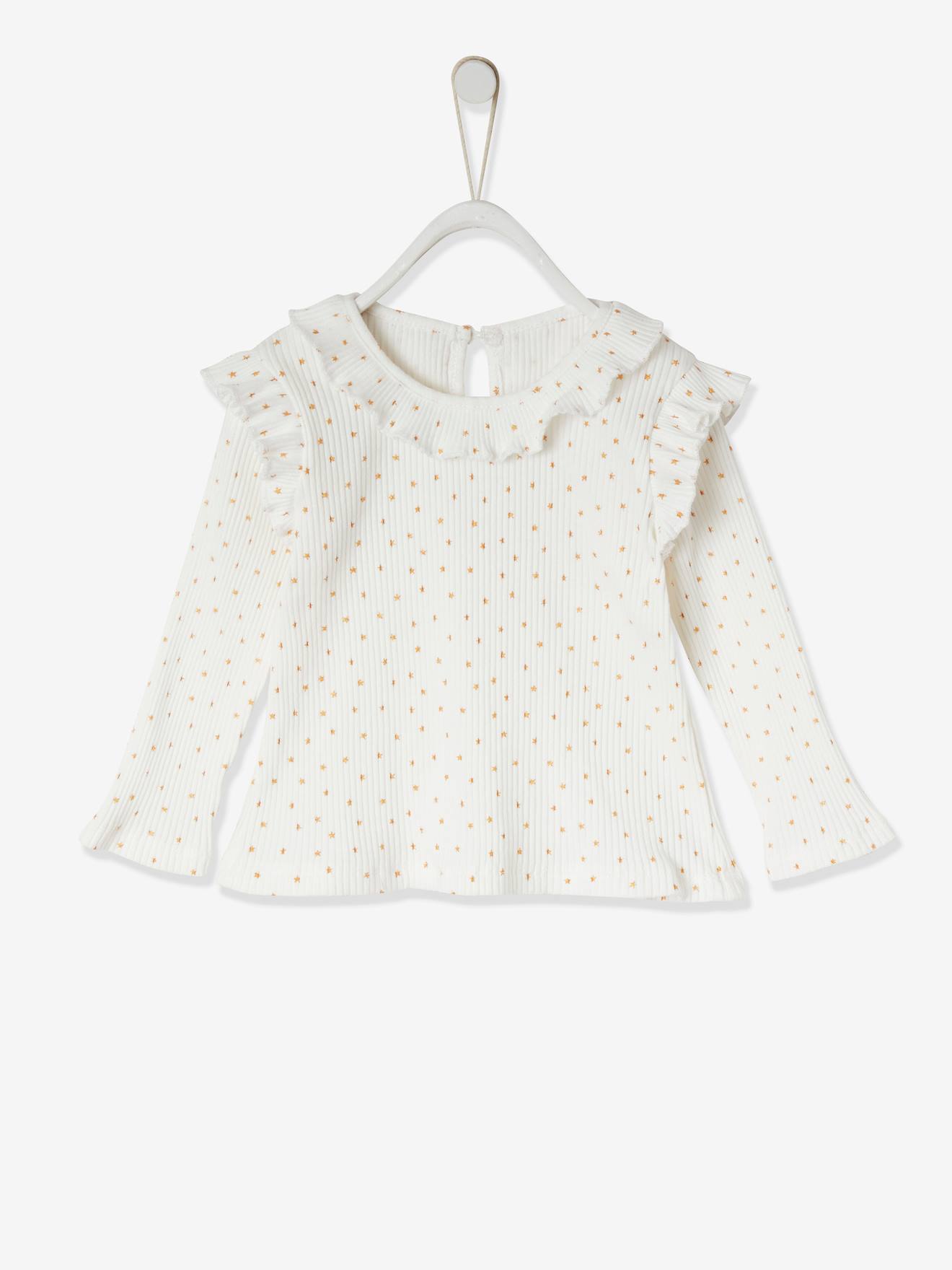 Conjunto de presente de Natal com camiseta estampada com estrelas e saia de tule branca leve para bebê.