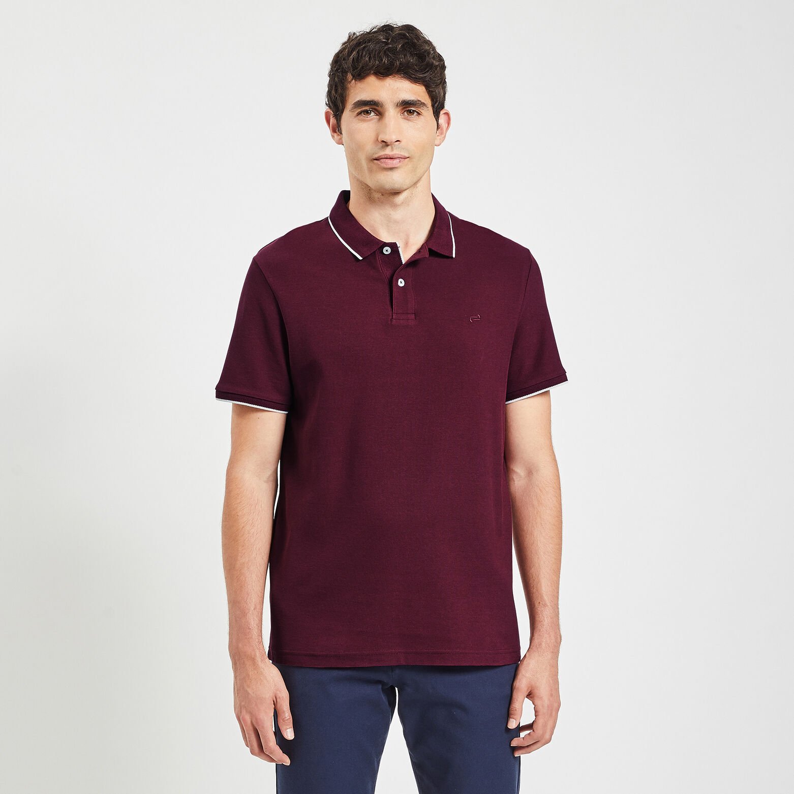Polo manches courtes uni coton piqué Bordeaux