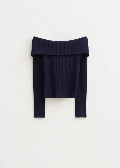 Off-shoulder top met rib blauw (BLW)