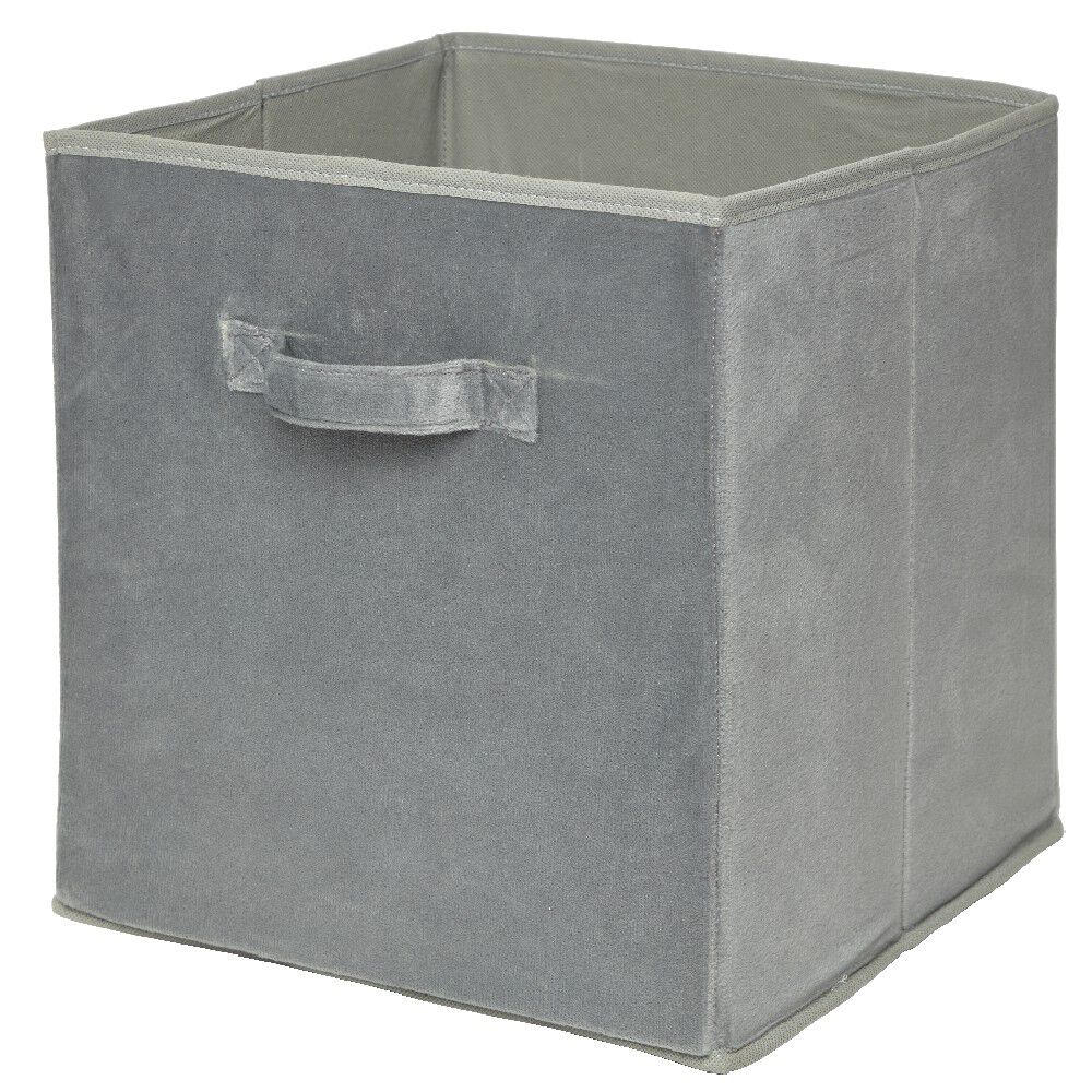 Panière Box Cube effet velours 31x29x31cm gris
