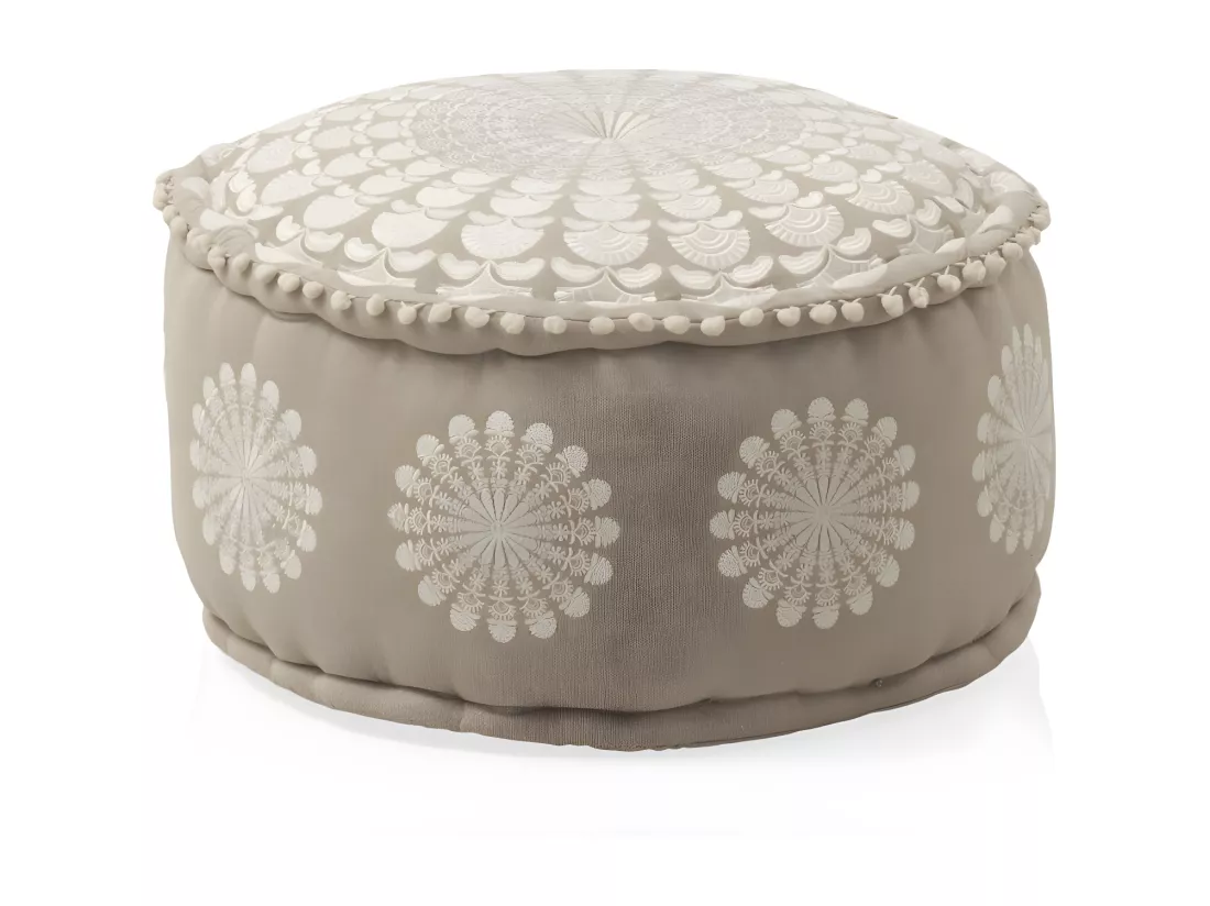 Pouf rond en textile diamètre 55 cm lin