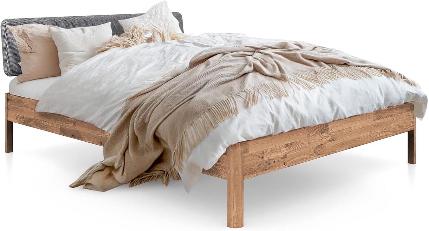 Massivholzbett Penny - mit Polsterkopfteil - Doppelbett aus Holz - 180 x 200 cm - Geölt - Wildeiche