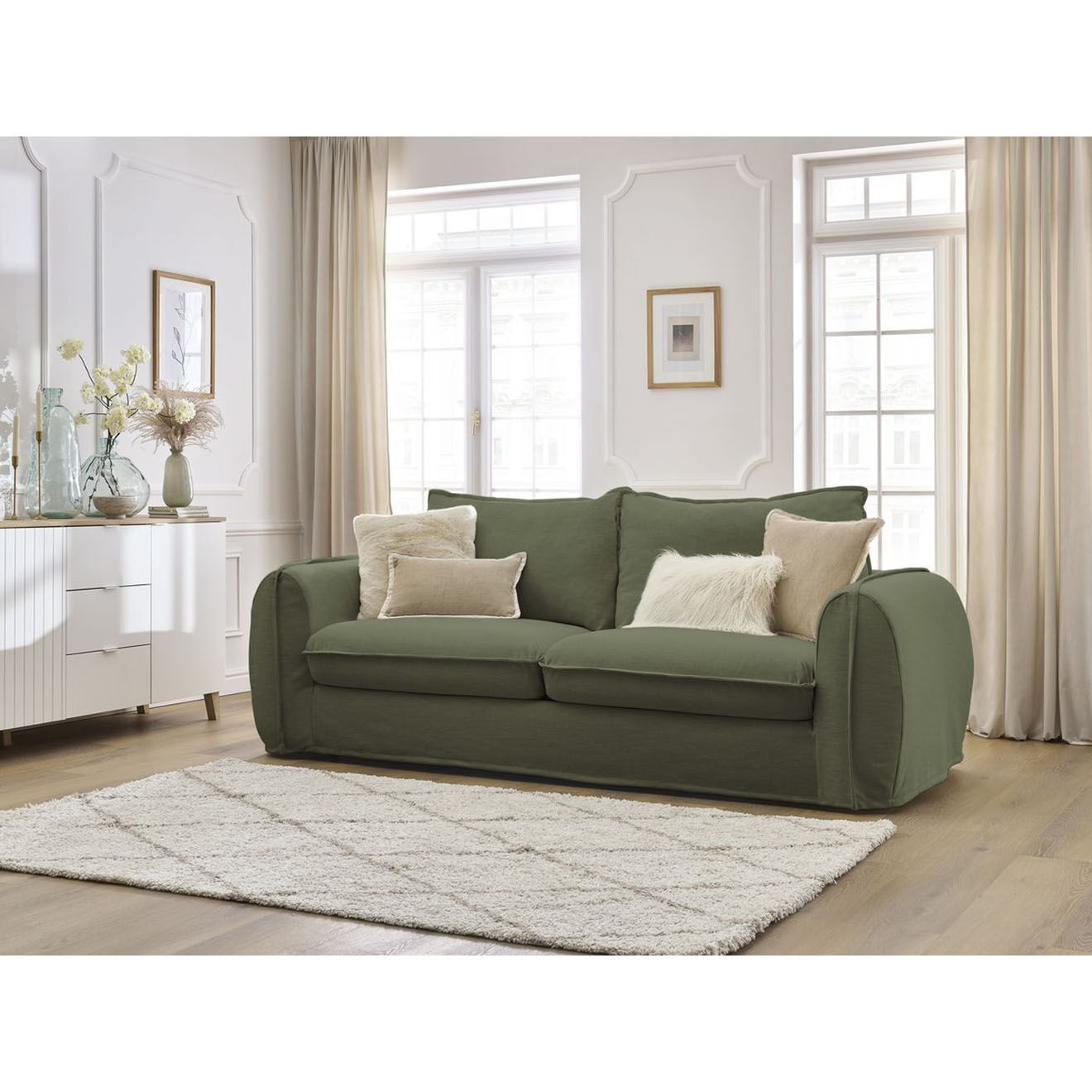 Bobochic Canapé droit convertible express 3 places Archimède 140 vert - 216x106x93 cm
