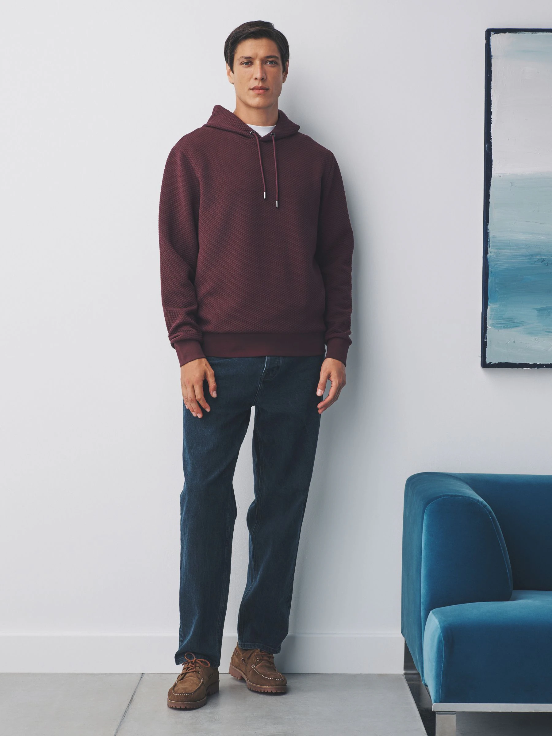 Bordeauxrood - Pullover-hoody met textuur
