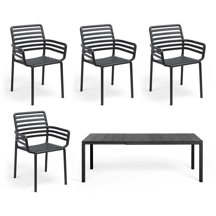 Nardi - Doga Armlehnstuhl (4x)   Rio Alu Ausziehtisch 140, anthrazit