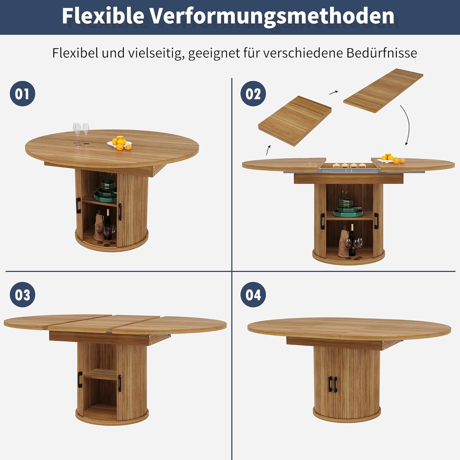 Esstisch ausziehbar, Esszimmertisch, Küchentisch, Balkontisch, Esstisch Holz, 118-158 cm, Platz für bis zu 6 Personen, für Esszimmer, Wohnzimmer und Küche, Walnut