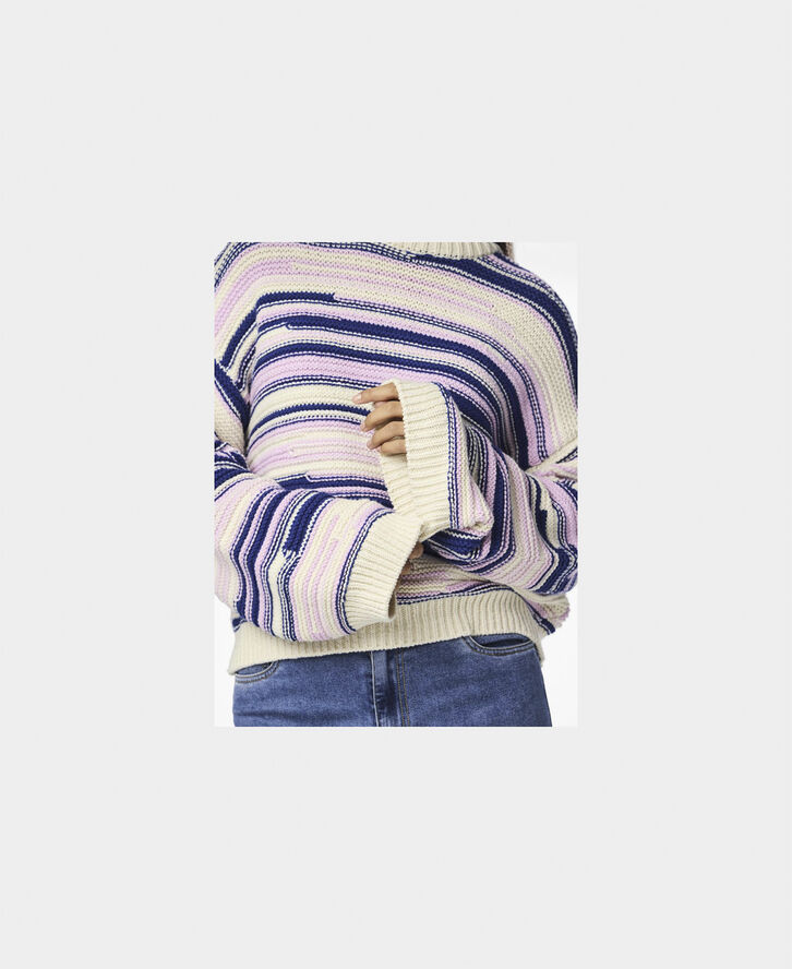 Pieces PCNUSA LS O-NECK KNIT BC Birch/bellwether blue   pink lavend