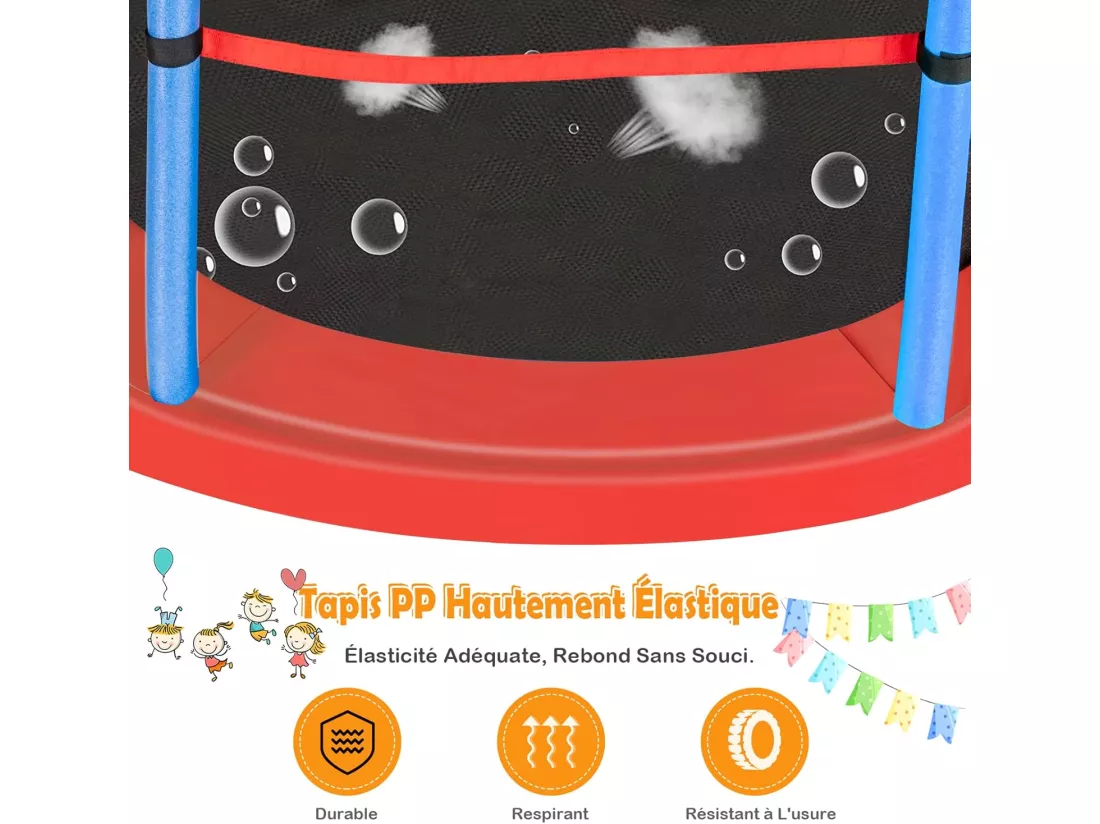 Trampoline Extérieur Enfants Ø165 CM avec Filet de Sécurité, Trampoline Enfants avec Cadre en Acier & 6 Poteaux Recouvert de Mousse, Charge Max 135kg, Bleu