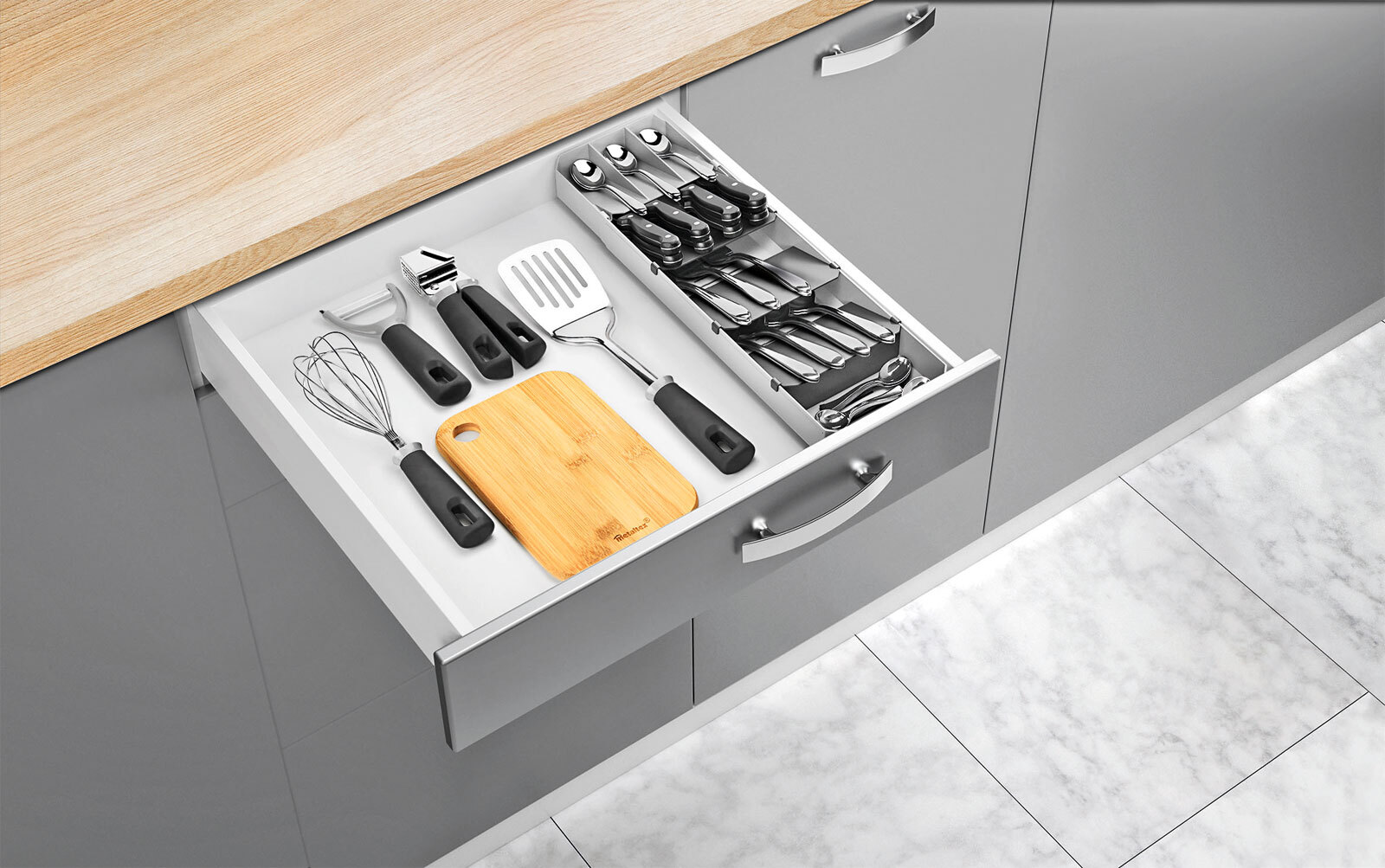 metaltex Besteck Organizer uni-fit 15x6x40-49 cm grau