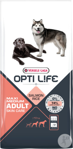 Opti Life Maxi Medium Adult Peau Et Poil Saumon Et Riz Grands Et Moyens Chiens 12,5kg