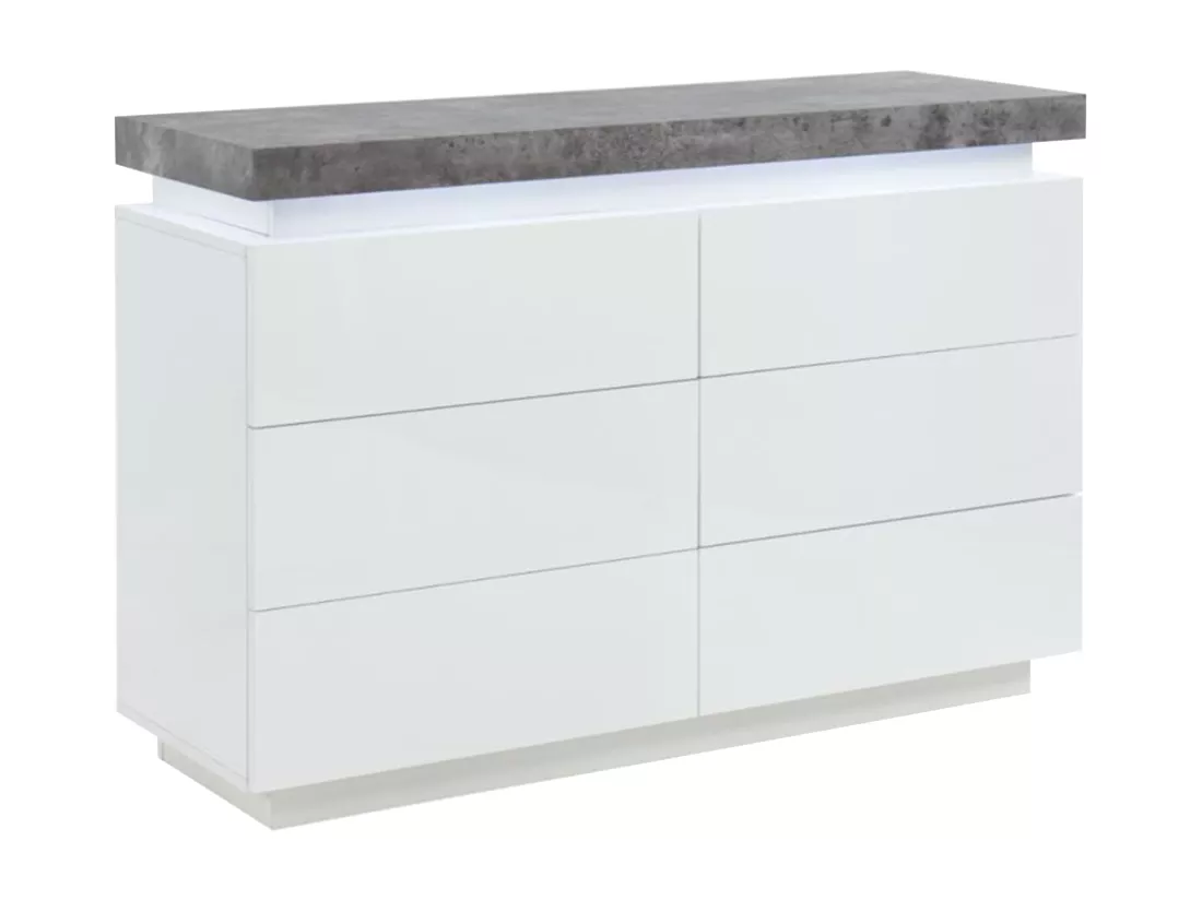 Commode HALO II - 6 tiroirs - MDF laqué - Avec LEDs - Coloris : Blanc et béton