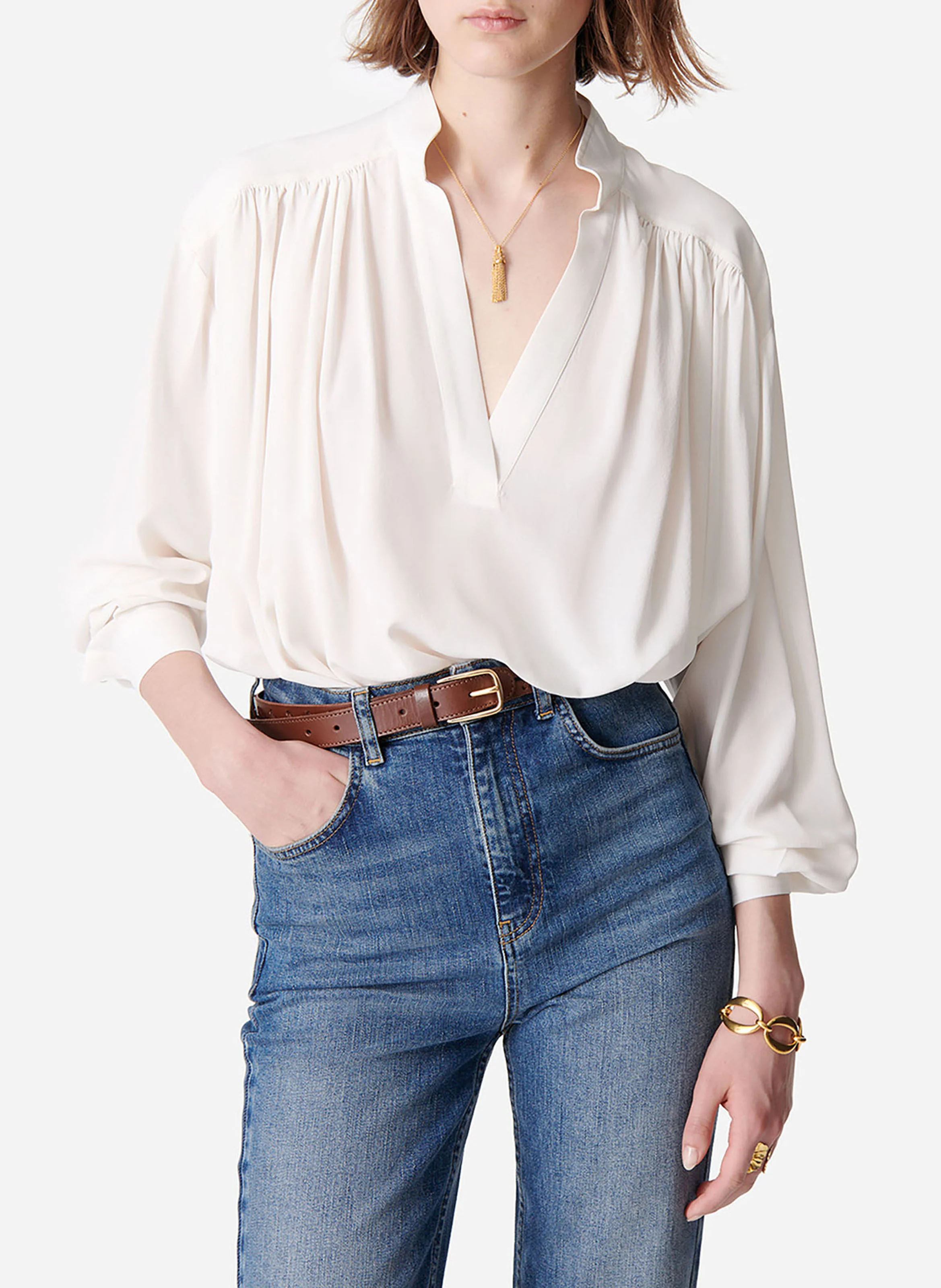 CALVIN - Blouse ample en soie | Blanc
