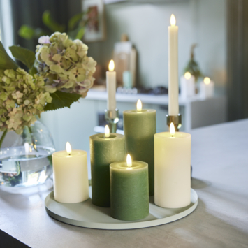Lumineo wax kaars beige warm wit LED verlichting 15 cm