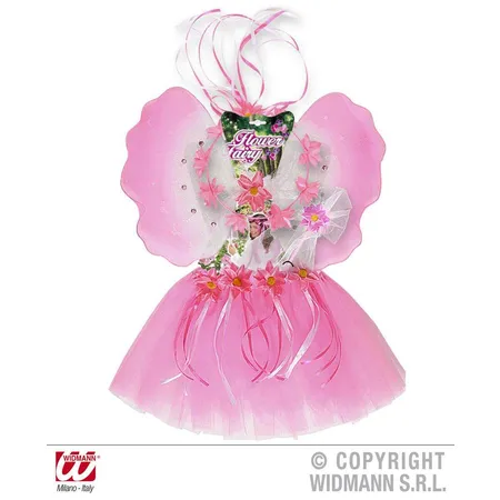 Widmann Kinderkostümset Blumenfee, Tütü, Flügel, Kopfschmuck und Zauberstab