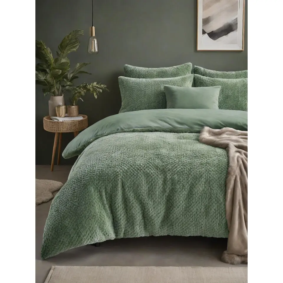 Dekbedovertrek Fur Teddy 140x220 – Fluweelzacht & Knus Design – Groen