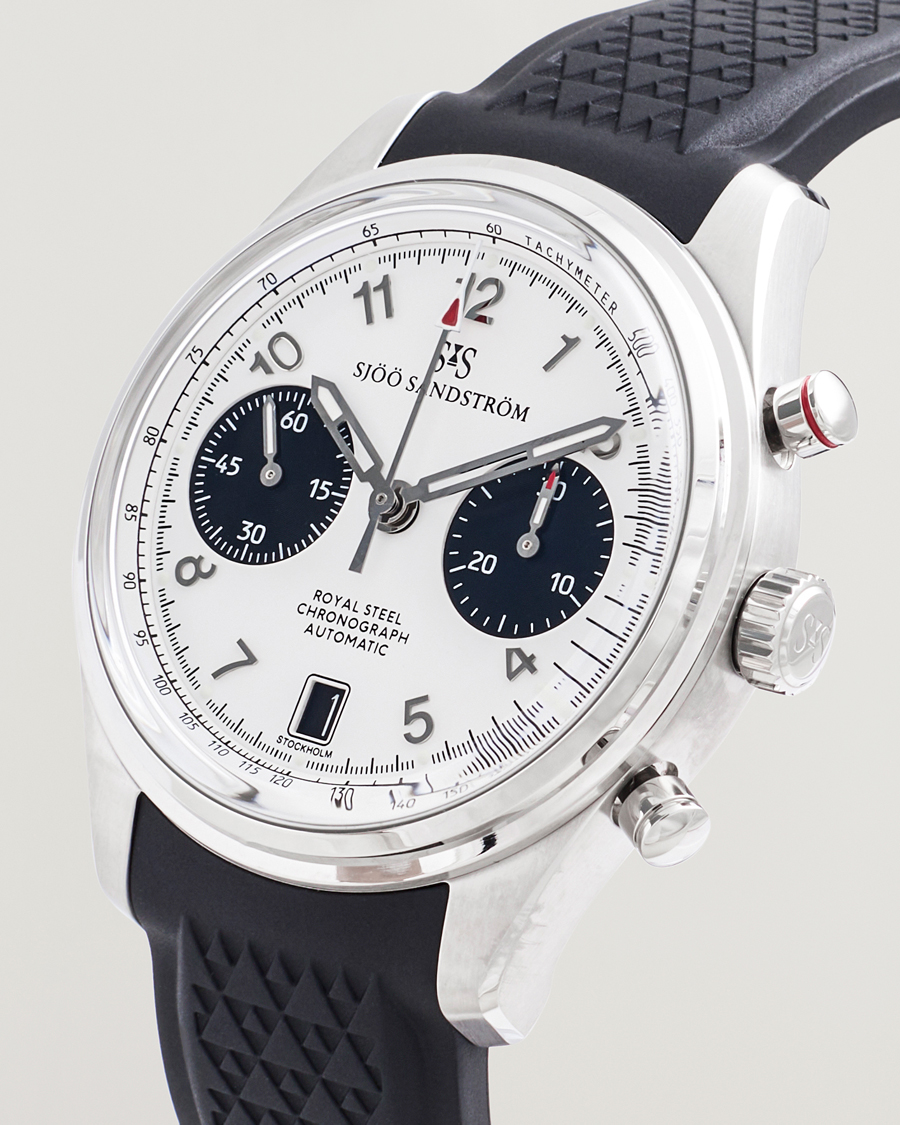 Sjöö Sandström Royal Steel Chronograph 40mm Black Rubber White Dial