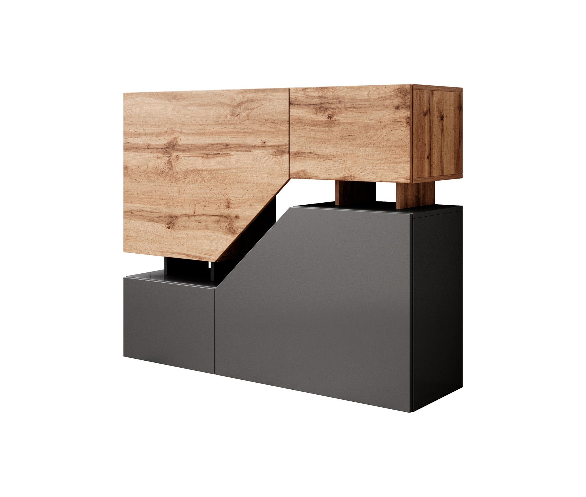 Meubella - Dressoir Canberra - Eiken - Antraciet - 120 cm