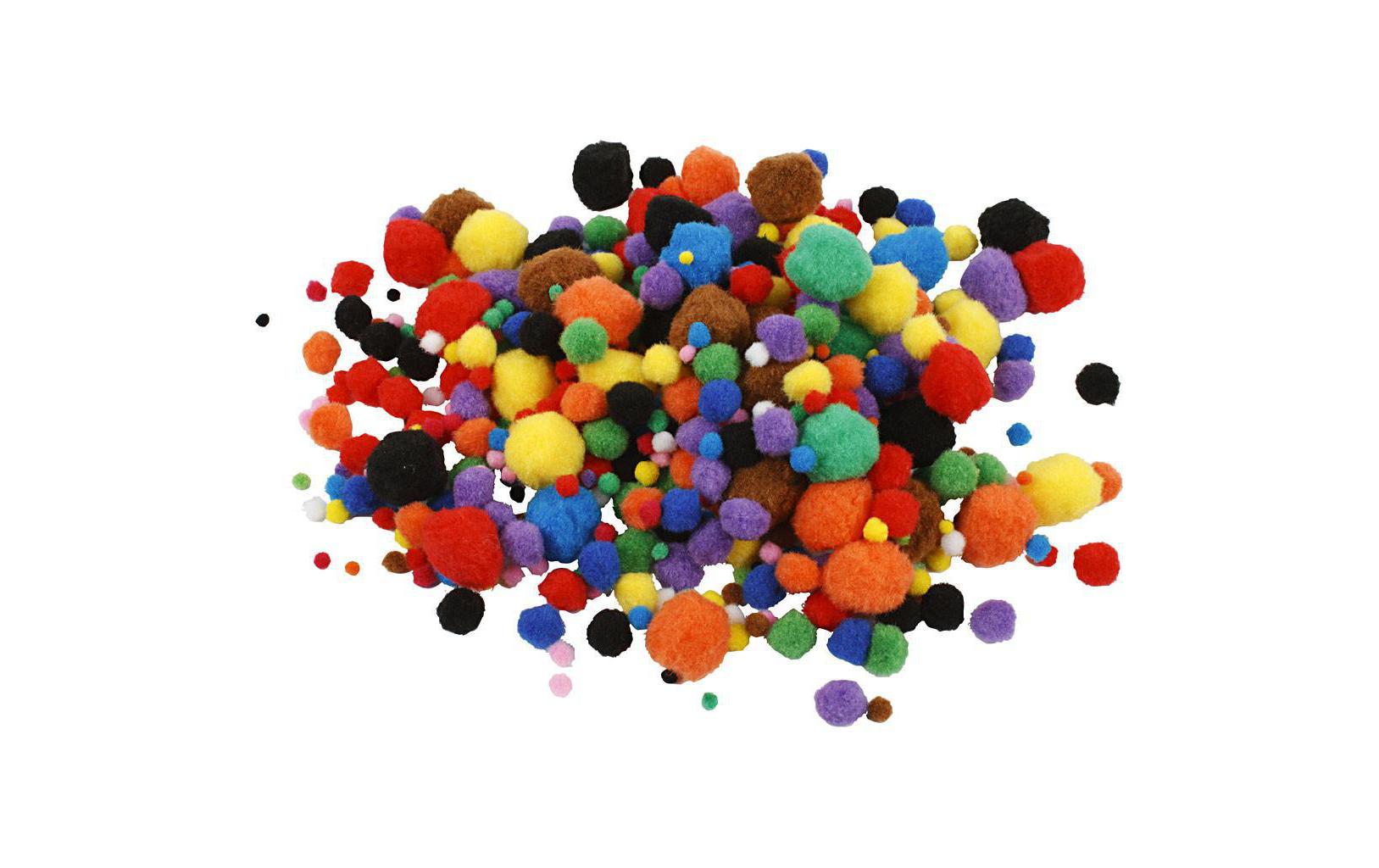 Pompon 5-40 mm 150 Stück, farbig assortiertPompons farbig assortiert, 150 STück