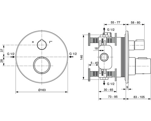 Ideal Standard badkraan met thermostaat CERATHERM T100 chroom A5814AA