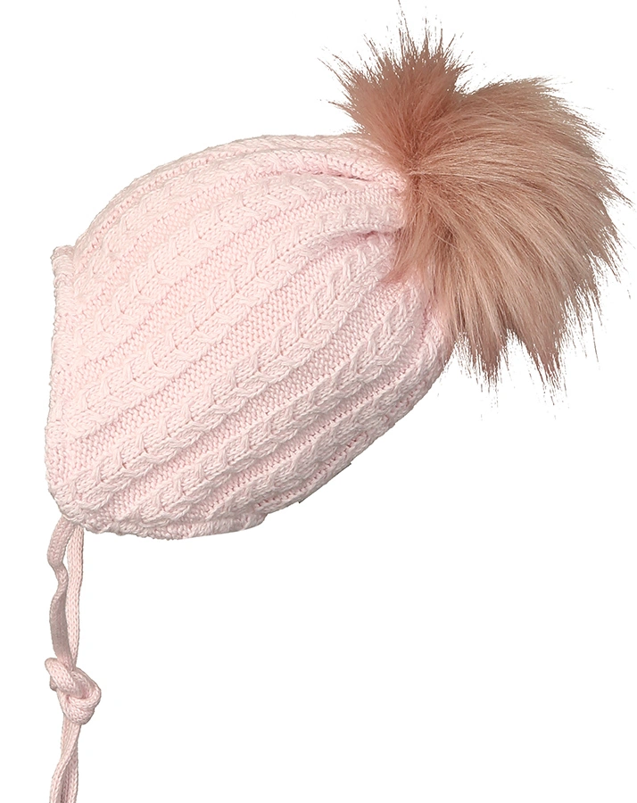 Strick-Mütze WINTER mit Kunstfellbesatz in rosa