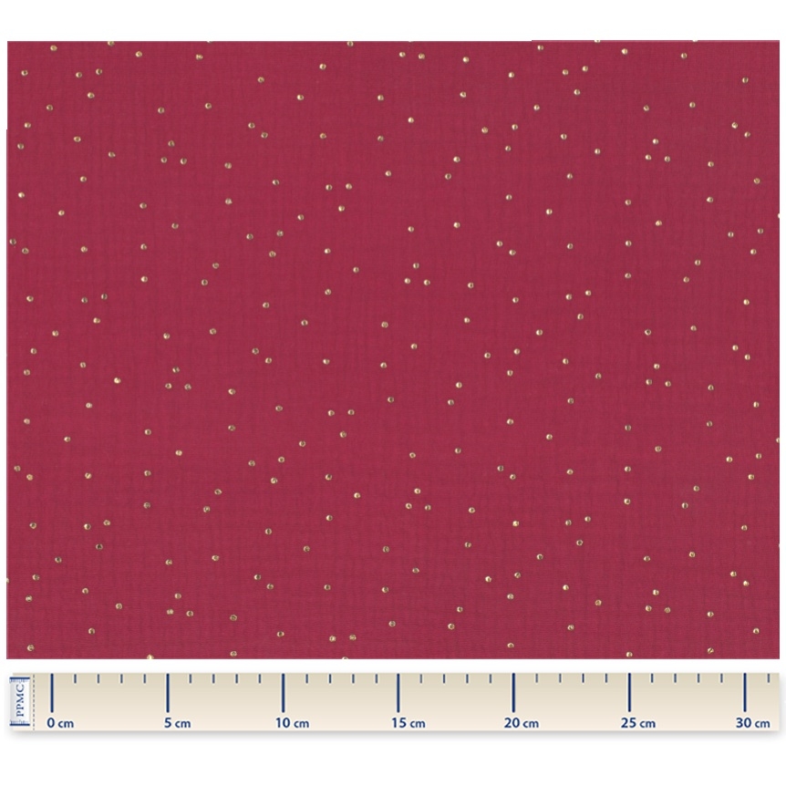 Coupon Tissu 1 M Gaze Pois Or Grenat