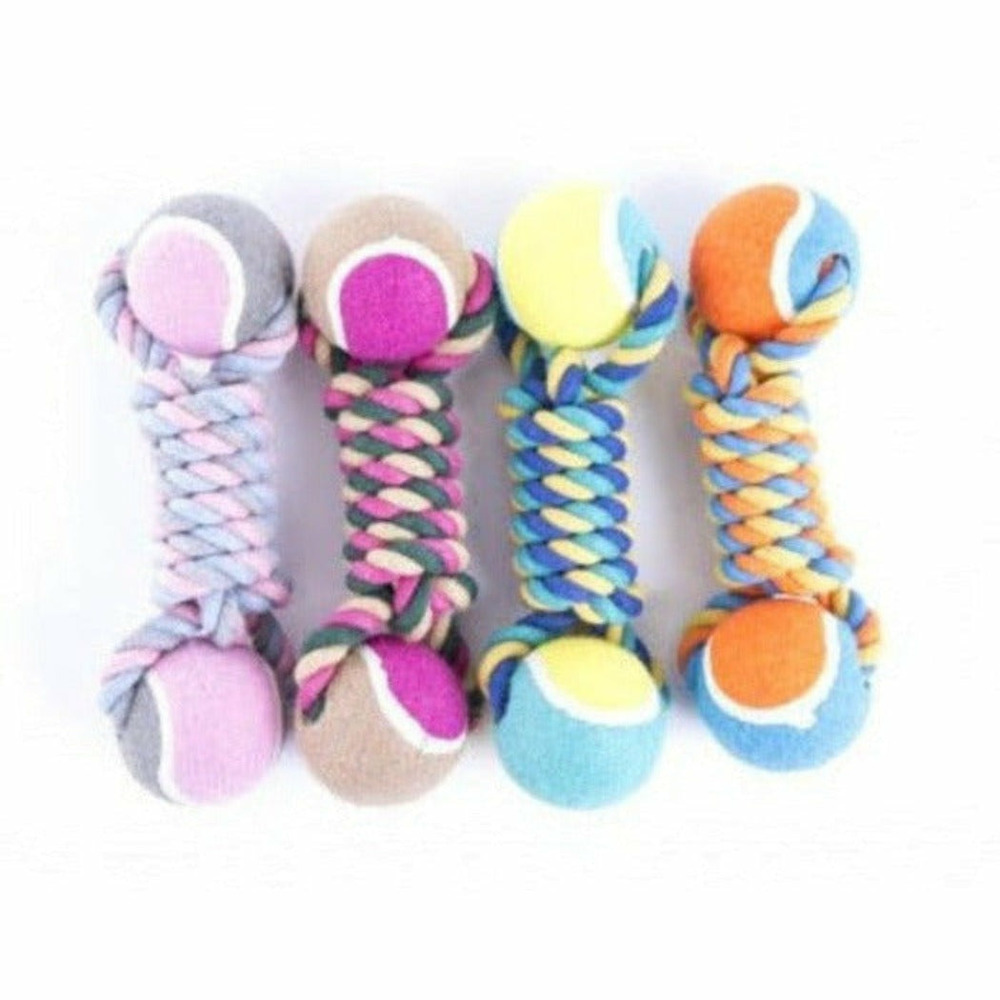 Lot de 4 cordes balles pour chiens coloris suivant disponibilité