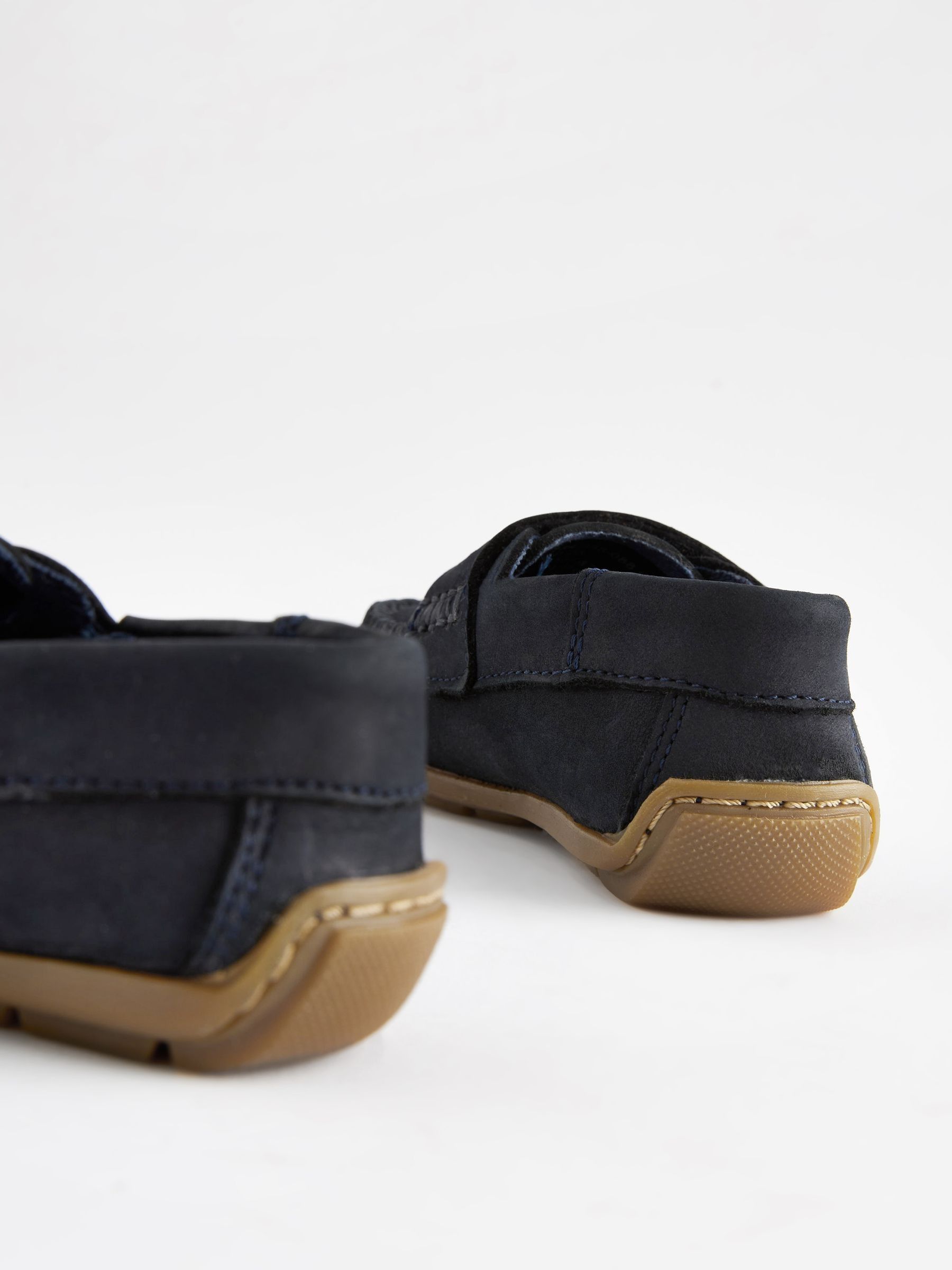 Marineblauw - Leren pennyloafers met klittenbandsluiting