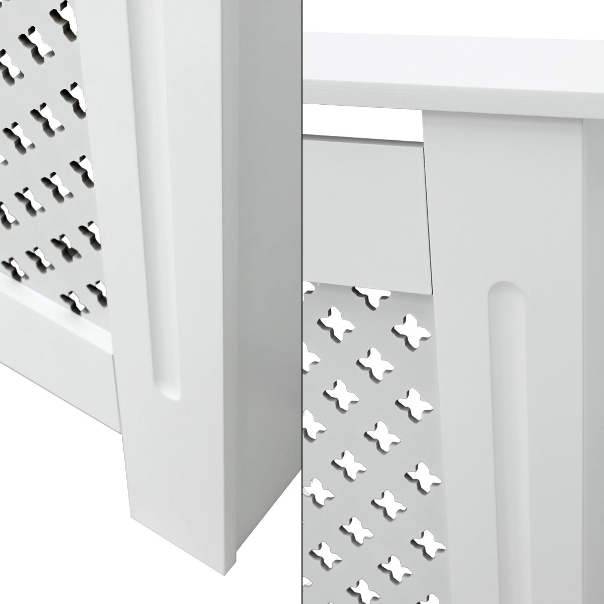 ECD Germany radiatorbekleding met honingraatmotief, 152x19x82 cm, wit gelakt MDF, voor slaapkamer, woonkamer, radiatorbekleding, verwarmingsbekleding, radiatorbekleding