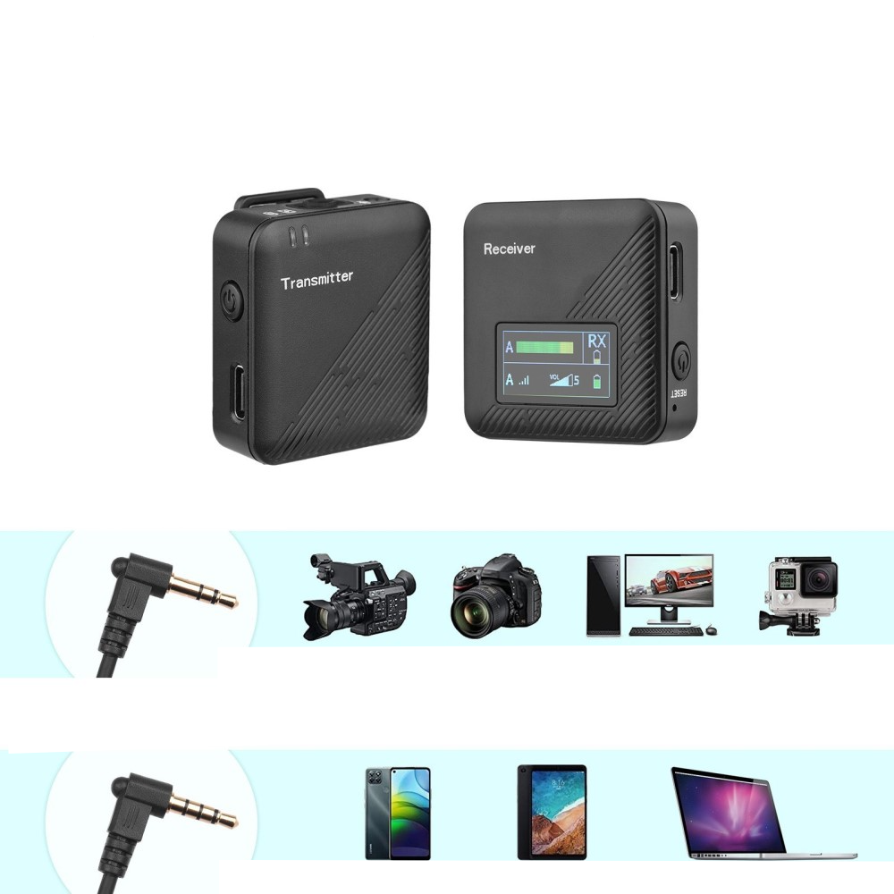 (2-tlg. Set) 2.4GHz Kabelloses 360° Lavalier Mikrofon System für Handy / Macbook / DSLR Kameras mit 3.5mm Klinke - Schwarz