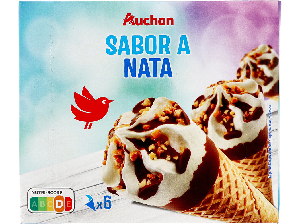 GELADO AUCHAN CONE NATA 6X120ML