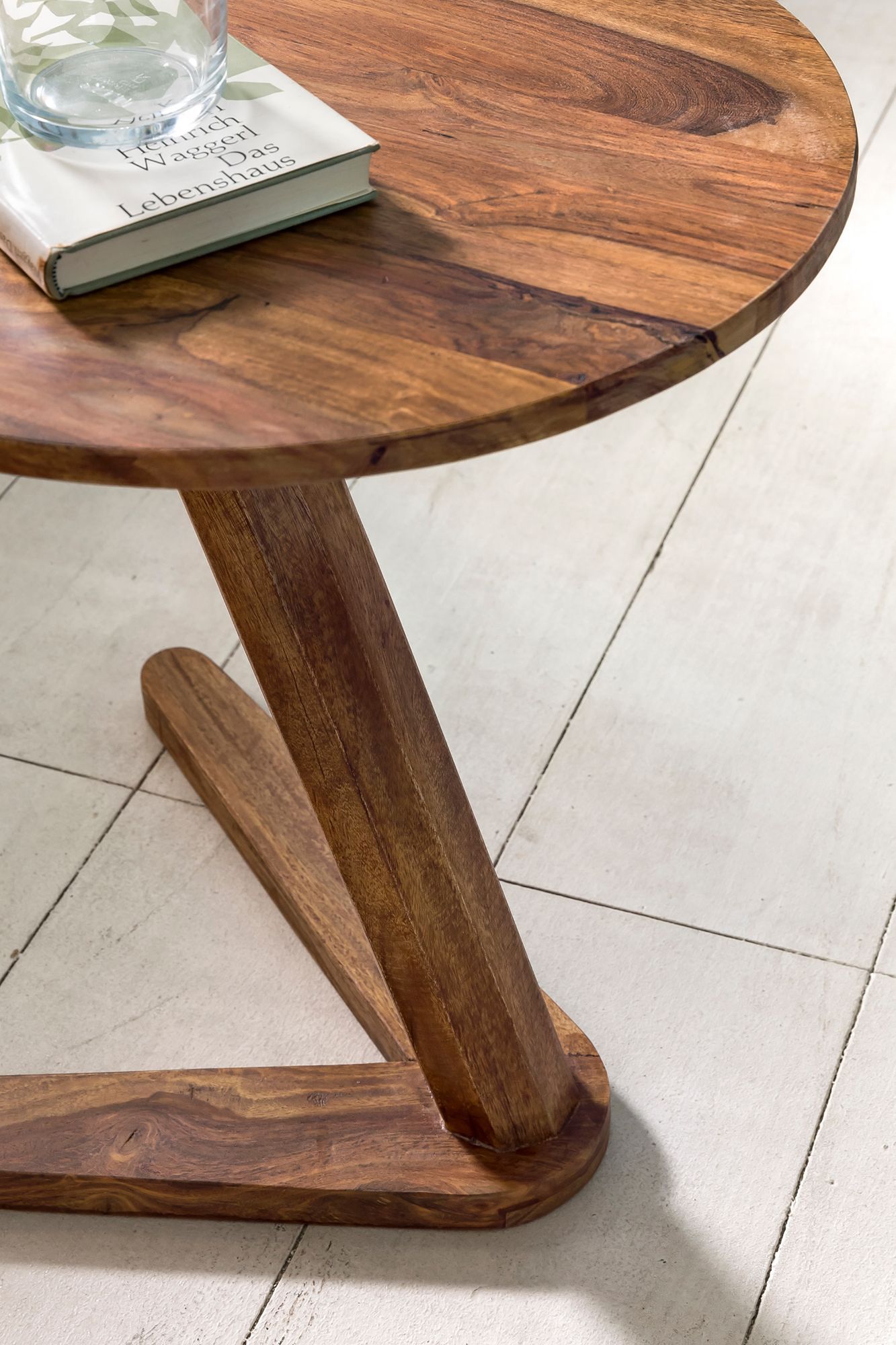 FineBuy Beistelltisch Massivholz Anstelltisch Rund Wohnzimmertisch Landhausstil