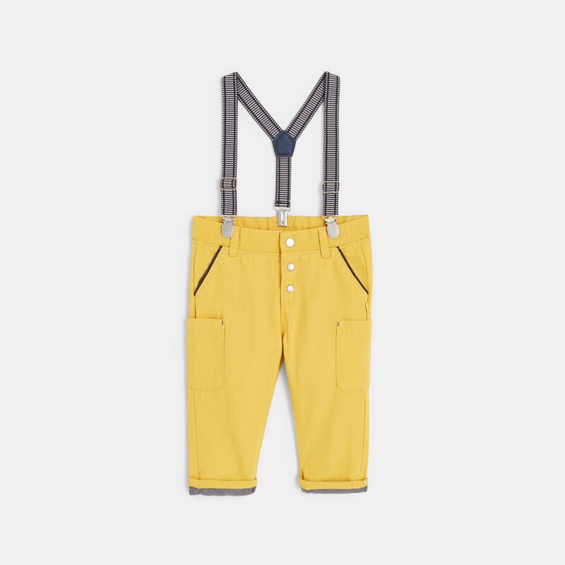Pantalon coton fantaisie à bretelles jaune bébé garçon Jaune