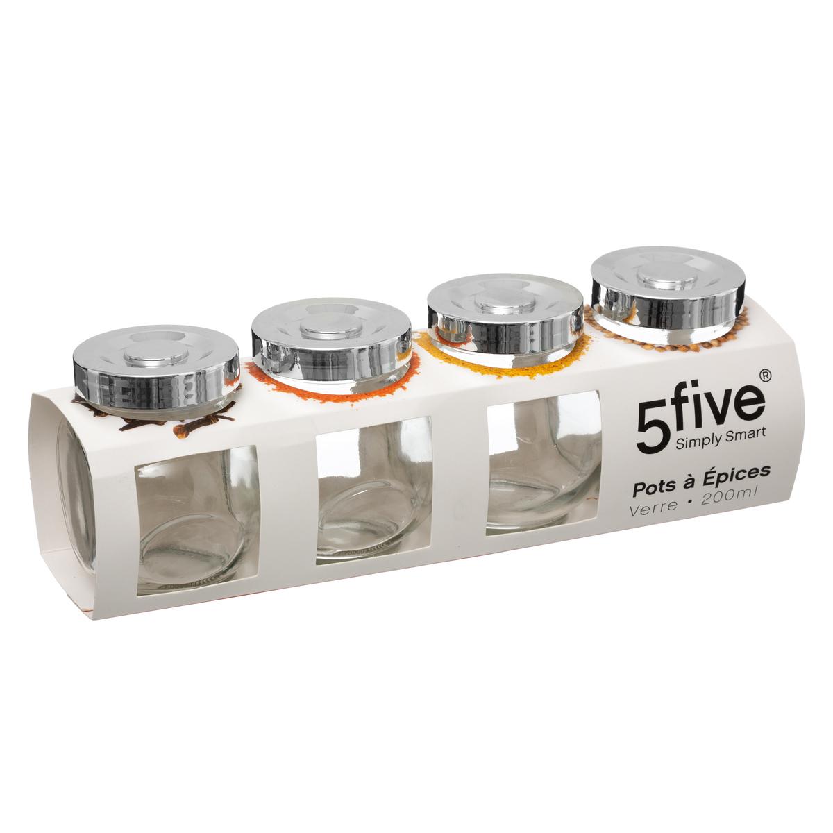 LOT 4 BOCAUX A EPICES 0.2L VERRE COUVERCLE INOX