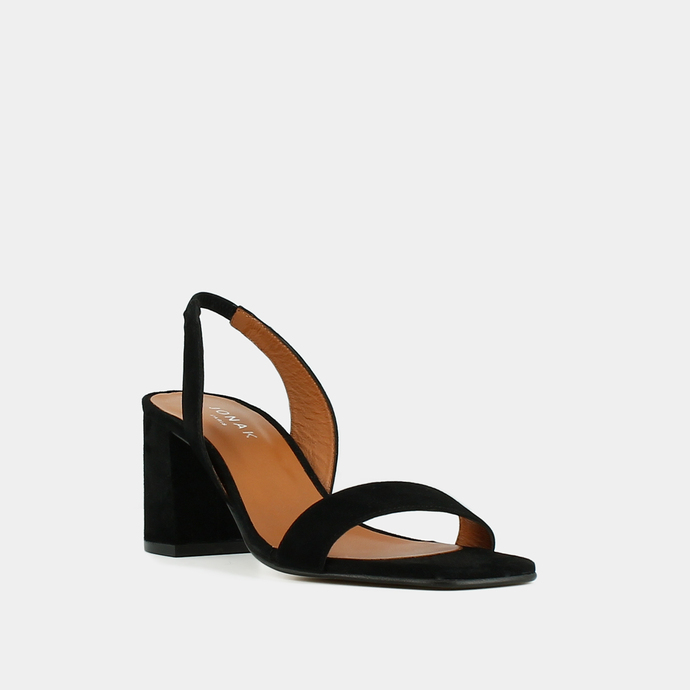 Sandales à talons et bouts carrés  en velours noir