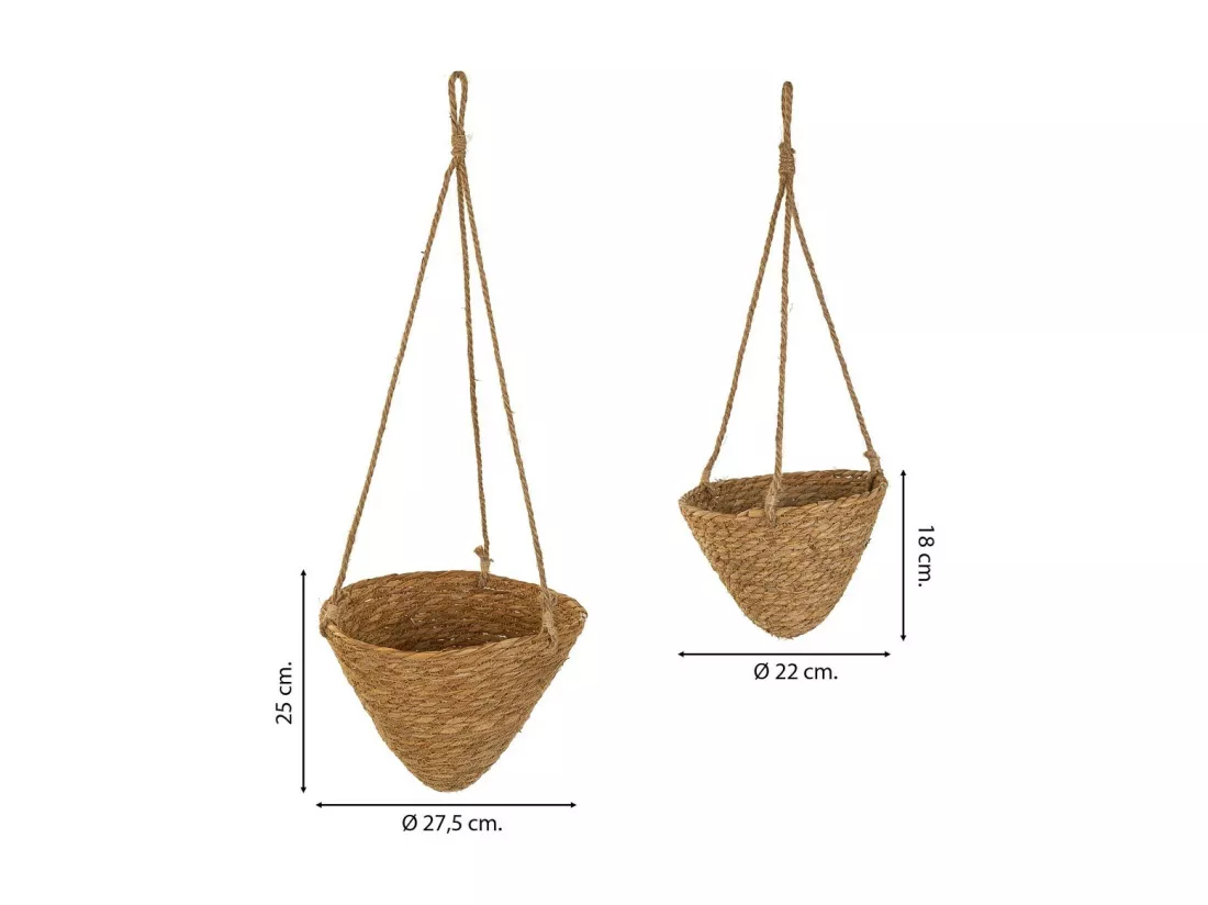 Paniers suspendus en fibre naturelle marron d27,5x25h-d22x18h