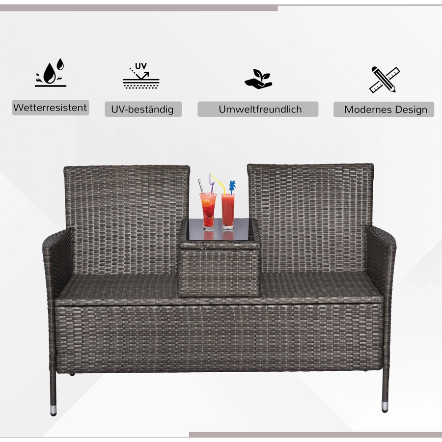 Outsunny Polyrattan Gartenbank grau