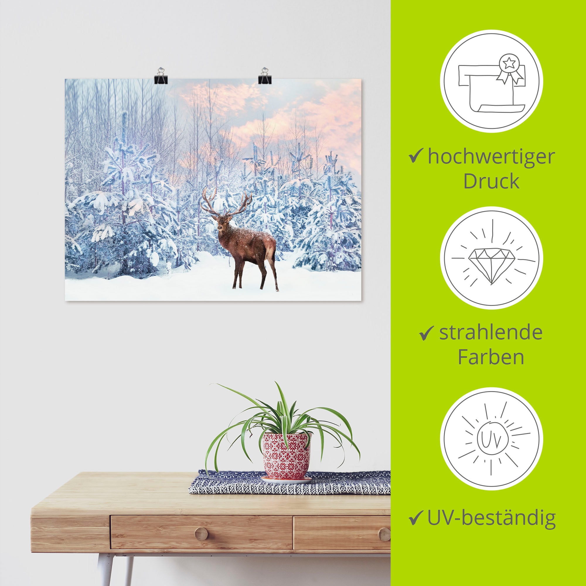 Artland Wandbild »Hirsch im Winterwald« Hirschbilder 1 Stk. tlg. als Leinwandbild, Poster in verschied. Grössen