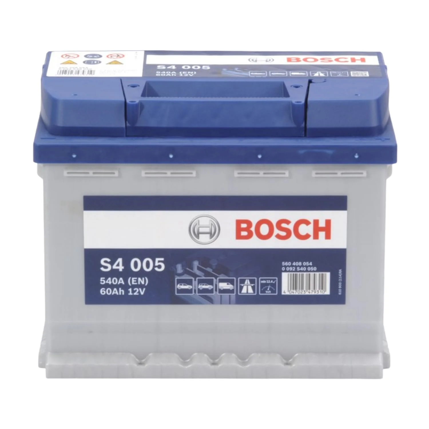 Bosch S4 005 Batterie Auto 60 A/h - 540 A - Batterie 12 V, Plomb-acide pour Véhicules sans Système Start/Stop, Polarité Gauche (-) Droite (+), 242 x 175 x 190 mm