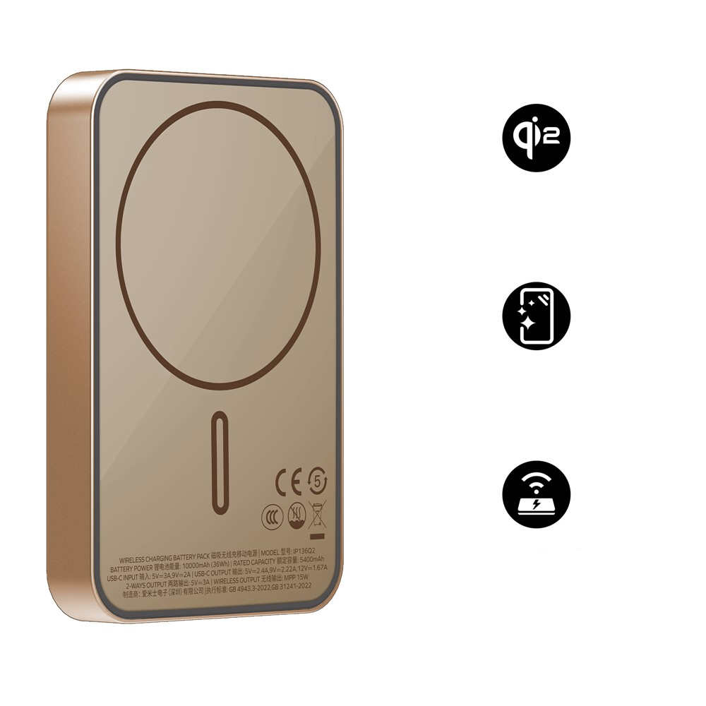 (20W) 10000mAh Powerbank USB C Ladegerät MagSafe Qi2 Wireless Charger PD - Gold