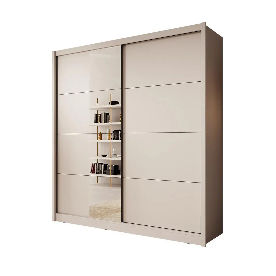 Meubella - Kledingkast Azul - Beige - 205 cm - Met spiegel