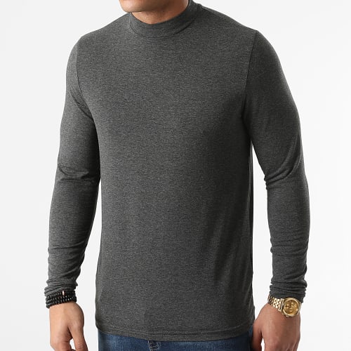 Lot De 2 Tee Shirts Col Cheminée Manches Longues Unis 2084 Noir Anthracite