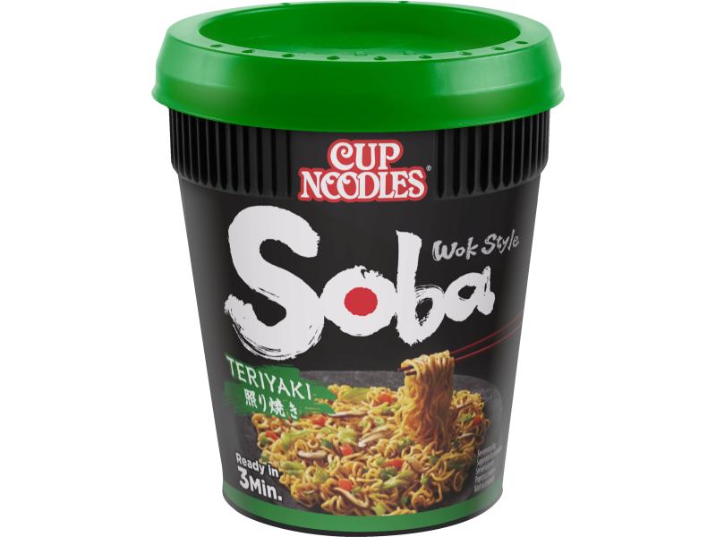 Nissin Food Soba Cup Teriyaki 90 g Asiatisches Nudelgericht mit würziger Sauce