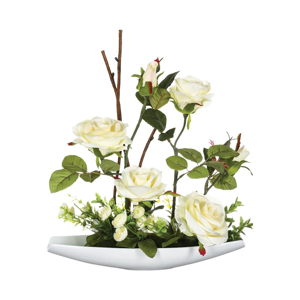COMPOSITION ROSE COUPELLE CERAMIQUE H.36.5CM