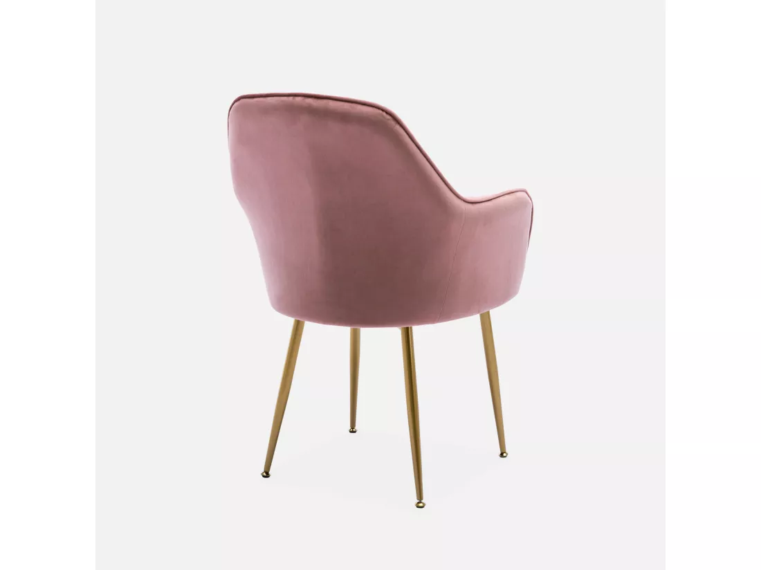 Fauteuil en velours vieux rose et pieds en métal doré. Shella L 58 x P 58 x H 85