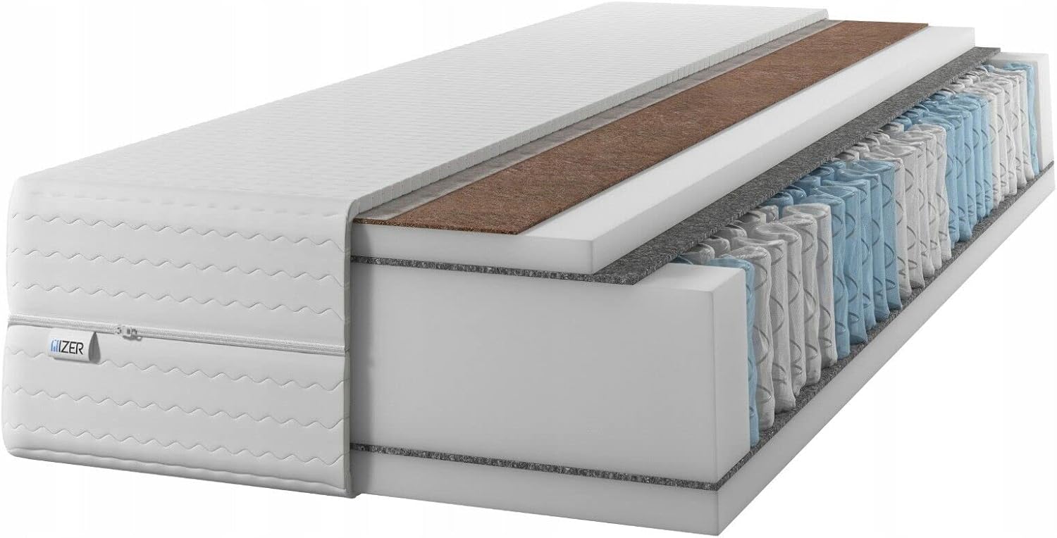 IZER Matratze 80x200 24 cm Taschenfederkern Härtegrad H3 H4 7 zonen Bett Matratzen 2 in 1 kokosfasern Rollmatratze Komfortschaum