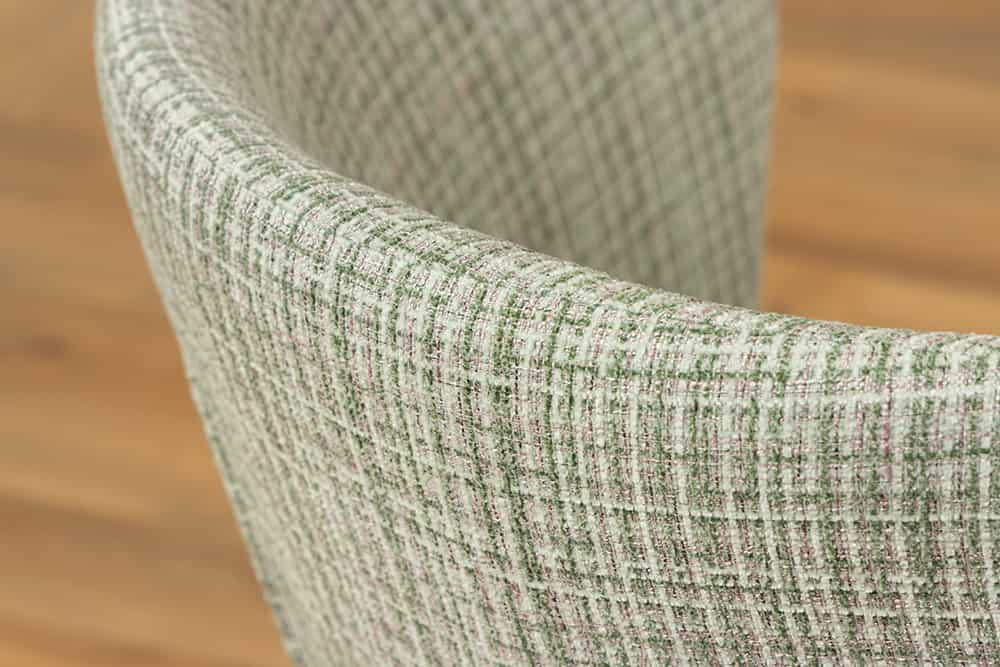 Design Stuhl LYON grün-rosa kariert Bouclé schwarze Metallbeine